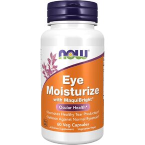 NOW Supplements, Eye Moisturize with MaquiBright, Ocular Health*, Promotes Healthy Tear Production*, Defense Against Normal Eyestrain*, 60 Veg Capsules, Brown