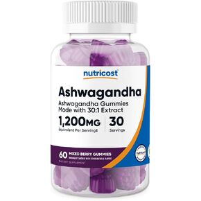 Nutricost Ashwagandha Gummies 1200mg Equivalent Per Serving (Mixed Berry Flavor), 60 Gummies, 30 Servings