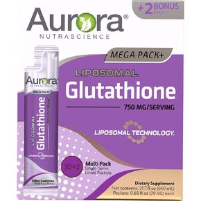 Aurora Nutrascience Mega-Pack Liposomal Glutathione, Immune System Support, Antioxidant, 750 mg per Serving, 32 Single-Serve Packets, Gluten Free, Non-GMO, Sugar-Free, 16 fl oz (480mL)