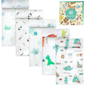 Koo-dib, Muslin Swaddle Blankets, Swaddle Blanket, Baby Blankets for Boys&Girls, Swaddles for Newborns, Receiving Baby Blanket Boy, Baby Boy Essentials, 47 X 47 Inches, 5 Pack Set + Wash Mesh Bag