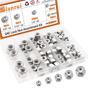 Dianrui 222 قطعة 304 الفولاذ المقاوم للصدأ متري قفل المكسرات مجموعة متنوعة، النايلون إدراج عرافة قفل M3 M4 M5 M6 M8 M10 M12 لغسالات القفل K1-044-BOX