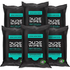 DUDE Wipes - Flushable Wipes Travel Pack - 6 Pack, 108 Wipes - Mint Chill Extra-Large Adult Wet Wipes - Vitamin-E, Aloe Vera, Eucalyptus, and Tea Tree Oils - Septic and Sewer Safe Butt Wipes