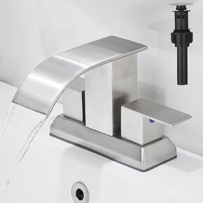Hoimpro 3 Holes 4 Inch Bathroom Faucet, Waterfall Matte Black Bathroom Faucet Two Handles Centerset Bathroom Sink Faucet Vanity Sink Faucet with cUPC Supply Hoses and Pop Up Drain