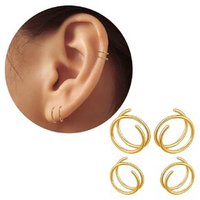 Trinckle Gold Cartilage Earring for singel piercing, Double Hoop Earrings, Huggie Helix Piercing jewelry,Spiral Nose Ring,316L Surgical Steel faux double tiny Twist Earrings for women