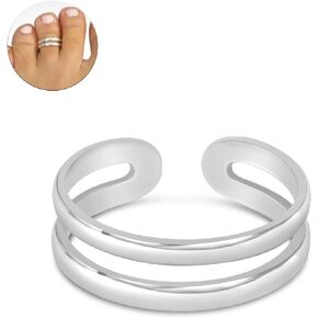 925 Sterling Silver Double Band Toe Ring/Knuckle Ring - Small Adjustabl Dainty Open Ring | Handmade by MiYa Jewelry Creations