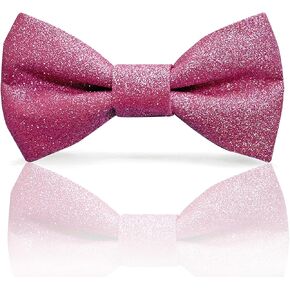 Men's Plain Color Pre-tied Bow Tie and Pocket Square Set | Glitter Sparkling for Formal Wedding Party Christmas | CK Bow (Pink)