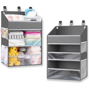 PHOTOONE Hanging Diaper Caddy Organizer Crib Organizer–Spacious Baby Girl/Boy Diaper Organizer for Changing Table, Playpen/Wall- Hold 90+ Diapers- Nursery Baby Essentials Storage for Newborn - Gray