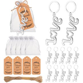 50Pieces Love Bottle Openers with Keychain/Keyrings and Thank You Tags Great Gifts for Wedding or Bridal Shower Favors, Souvenirs to Guests (Gold)