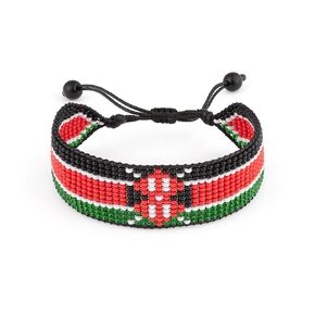 سوار علم كينيا/الولايات المتحدة الأمريكية مصنوع يدويًا - سوار لف معصم مصنوع يدويًا بلون علم الدولة - سوار حبل مطرز ونمط بوهو - سوار قابل للتعديل