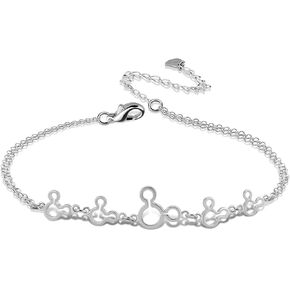 Dainty 925 Sterling Silver Ankle Bracelet Cute Mickey Anklet Tassel Foot Chain Layered Adjustable Chain Beach Barefoot Foot Jewelry for Women & Girls Gifts