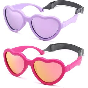NULOOQ Flexible Heart Shaped Baby Polarized Sunglasses with Strap Adjustable Toddler & Infant Age 0-24 Months