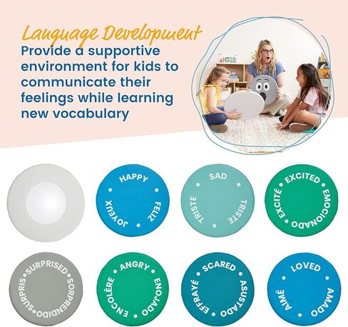وسادات ECR4Kids SoftZone Emotion مع مرآة، ثلاثية اللغات، وسائد تعبيرية، معاصرة، 8 قطع in Kuwait
