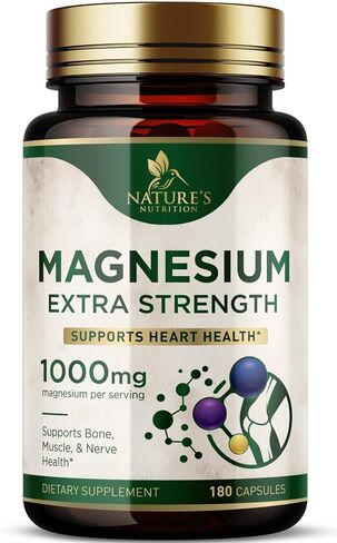 Magnesium Extra Strength 1000mg - Chelated for Max Absorption, Magnesium Capsules for Bone, Muscle & Heart Health Support, Nature's Magnesium Citrate Oxide Supplement, Vegan, Non-GMO - 60 Capsules in Kuwait