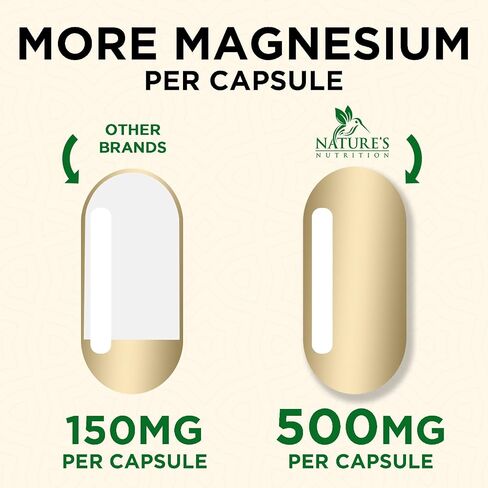Magnesium Extra Strength 1000mg - Chelated for Max Absorption, Magnesium Capsules for Bone, Muscle & Heart Health Support, Nature's Magnesium Citrate Oxide Supplement, Vegan, Non-GMO - 60 Capsules in Kuwait
