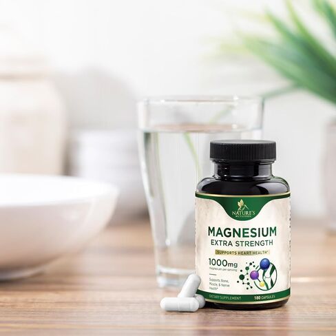 Magnesium Extra Strength 1000mg - Chelated for Max Absorption, Magnesium Capsules for Bone, Muscle & Heart Health Support, Nature's Magnesium Citrate Oxide Supplement, Vegan, Non-GMO - 60 Capsules in Kuwait