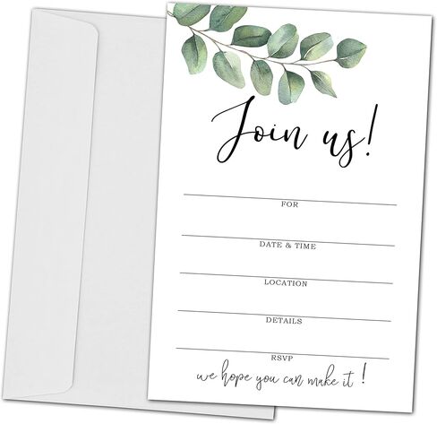 Join Us Invitation Cards With Envelopes - Greenery Invite Cards for All Occasions, Wedding, Engagement, Reception, Bridal or Baby Shower and Birthday Party - 25 Cards and 25 Envelopes - HL-003 YQK in Saudi Arabia