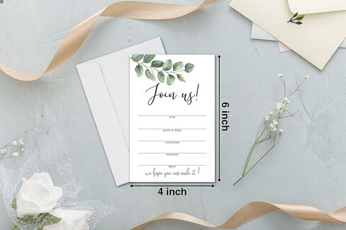 Join Us Invitation Cards With Envelopes - Greenery Invite Cards for All Occasions, Wedding, Engagement, Reception, Bridal or Baby Shower and Birthday Party - 25 Cards and 25 Envelopes - HL-003 YQK in Saudi Arabia