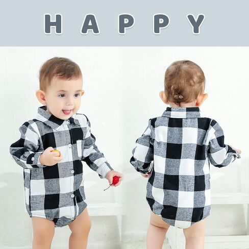 HAPPYMA الوليد بيبي بوي بنات منقوشة الزي الفانيلا رومبير القمم الرضع طويلة الأكمام زر أسفل منقوشة ملابس ارتداءها غير رسمية in Kuwait