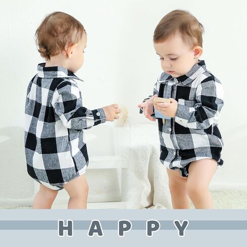 HAPPYMA الوليد بيبي بوي بنات منقوشة الزي الفانيلا رومبير القمم الرضع طويلة الأكمام زر أسفل منقوشة ملابس ارتداءها غير رسمية in Kuwait
