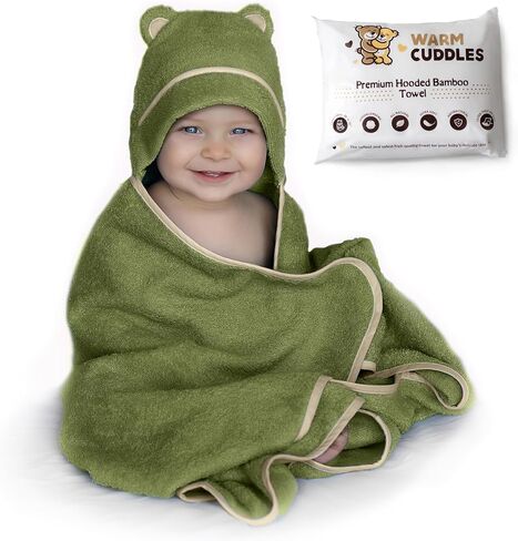 منشفة أطفال بغطاء للرأس من WARM CUDDLES - منشفة شاطئ للأطفال من الخيزران العضوي - منشفة للأطفال حديثي الولادة مع غطاء للرأس - منشفة كبيرة بغطاء للرأس للأطفال حديثي الولادة (أخضر) in Kuwait