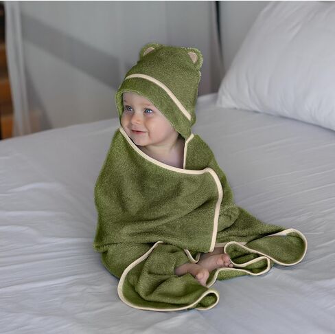 منشفة أطفال بغطاء للرأس من WARM CUDDLES - منشفة شاطئ للأطفال من الخيزران العضوي - منشفة للأطفال حديثي الولادة مع غطاء للرأس - منشفة كبيرة بغطاء للرأس للأطفال حديثي الولادة (أخضر) in Kuwait