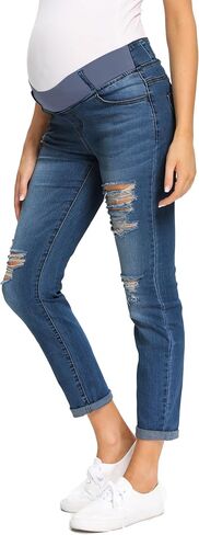 Foucome Women's Maternity Boyfriend Jeans Stretch Ripped Jeans with Pockets in Saudi Arabia