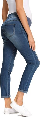 Foucome Women's Maternity Boyfriend Jeans Stretch Ripped Jeans with Pockets in Saudi Arabia