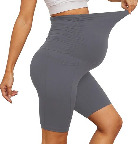 YOLIX مجموعة من 2 شورت للحمل فوق البطن، شورت أسود عالي الخصر للتمرين مقاس 8 بوصات مع جيوب in Kuwait