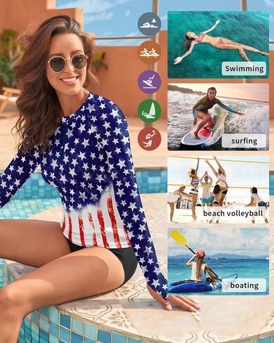 WOWENY Women's Rash Guard UPF 50+ Long Sleeve Swim Shirts Thumb Holes UV Sun Protection Bathing Suit Swimsuit No Bottoms&Bras in Kuwait