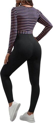 OYOANGLE Women's Maternity Striped Zipper Round Neck Colorblock Long Sleeve Belted Loose Long Pants Casual Jumpsuit in Saudi Arabia