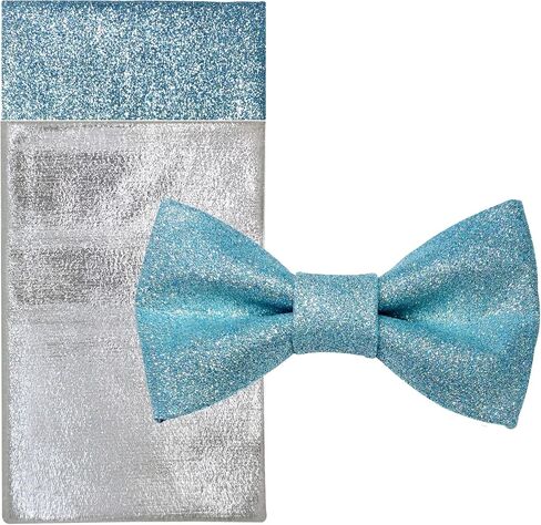 Men's Plain Color Pre-tied Bow Tie and Pocket Square Set | Glitter Sparkling for Formal Wedding Party Christmas | CK Bow (Silver) in Kuwait