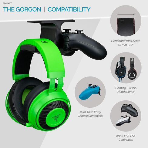 BRAINWAVZ The Vulcan - Under Desk Gamepad Controller & Headphone Hanger Holder Stand - Designed for Xbox ONE, PS4, PS3, PS5, Dualshock, Switch, PC, Steelseries, Steam & More in Kuwait