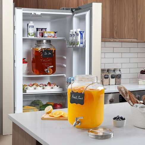 2 Gallon Glass Beverage Dispenser with Stand and Lid, 18/8 Stainless Steel Spigot - Glass Drink Dispensers for Parties - Mason Jar Drink Dispensers with Lids in Saudi Arabia