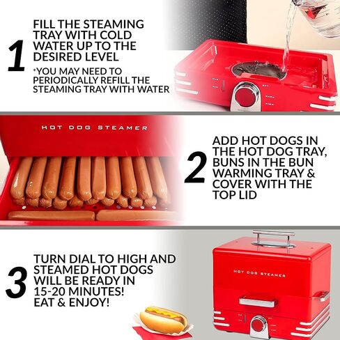 Nostalgia Oscar Mayer Diner-Style Hot Dog Steamer and Bun Warmer, 8 Hot Dog and 4 Bun Capacity, Steam Bratwursts, Sausages, Vegetables, Fish, Dumplings, Yellow in Saudi Arabia