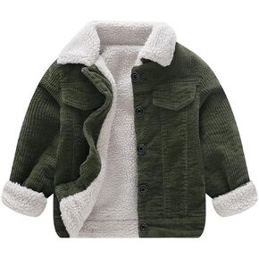 Volunboy Baby Boy Corduroy Jacket Toddler Fleece Winter Coat Kid Sherpa Lined Button Down Warm Outwear