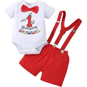 LYQTloml Boy One 1st Birthday Outfits Infant Clothes Short Sleeve Bow Tie Romper Pants Set Suspenders