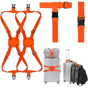 4 Pack Luggage Straps, 2 Pack Elastic Adjustable Luggage Straps and 2 Pack Add a Bag Luggage Suitcase Straps, Travel Straps for Connecting Your Luggage