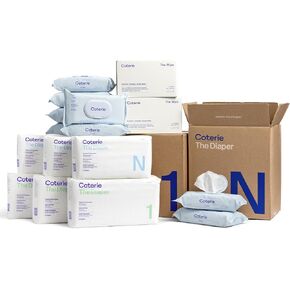 Coterie Newborn Diapers + Water Wipes Baby Kit - Essential Newborn Must-Haves - Size NB (3 packs) + Size 01 (6 packs) = 291 diapers