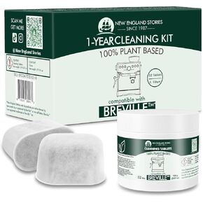 New England Stories Breville Compatible Descaling Solution 2 Pack Liquid Descaler (4 Uses Per Bottle) with 8 Cleaning Tablets, Specially Designed to Clean Breville Machines