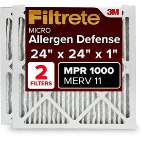Filtrete 24x24x1 Air Filter, MPR 1000, MERV 11, Micro Allergen Defense 3-Month Pleated 1-Inch Air Filters, 2 Filters