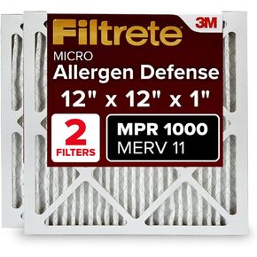 Filtrete 12x12x1 Air Filter, MPR 1000, MERV 11, Micro Allergen Defense 3-Month Pleated 1-Inch Air Filters, (Pack of 2)