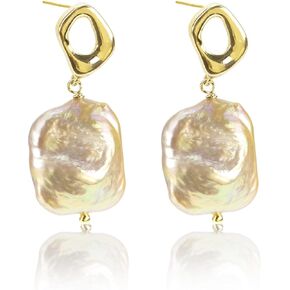 ELEXIS 18k الذهب طويل الباروك أقراط اللؤلؤ للنساء استرخى الجمالية بيان أقراط اللؤلؤ قطرة مجوهرات لوصيفة الشرف الزفاف معلقة