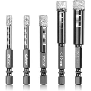 Diamond Drill Bits,NOEAIKE 10-Pack 1/4"(6mm) Dry Diamond Core Drill Bit Set for Ceramic,Granite,Tile,Glass,Marble,Brick,Stone with 1/4 Hex Shank