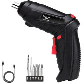 Black Electric Screwdriver, 3.6V Cordless Screwdriver Rechargeable with 44pcs Screwdriver Bit Set, Front LED Light, Flexible Shaft, Micro USB, Carrying Case, Easy for Small Home Projects