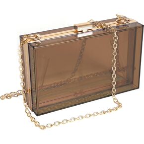 WJCD Women Clear Purse Acrylic Clear Clutch Bag, Shoulder Handbag With Removable Gold Chain Strap