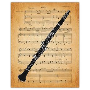 Vintage Clarinet Waltz Music Sheet: Aesthetic Wall Art Prints for Bathroom, Home, Man Cave, Dorm, Office & Bar Wall Decor Poster - Creative Gift Idea for Music Lovers | Unframed Posters 11x14