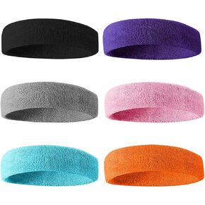 BEACE Sweatbands Sports Headband for Men & Women - 6PCS Moisture Wicking Athletic Cotton Terry Cloth Sweatband for Tennis, Basketball, Running, Gym, Working Out