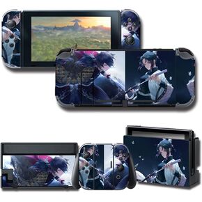 GilGames Vinyl Skin Decals Cover for Nintendo Switch, Full Set Protector Wrap Game Stickers Joint Protective Faceplate Red Console Dock