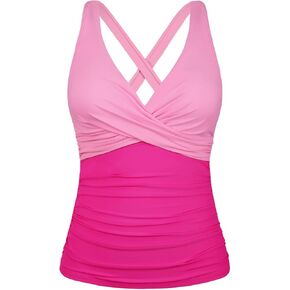 Hilor Women's Underwire Tankini Top Tummy Control Bathing Suits Sexy V Neck Crossover Swim Top Only