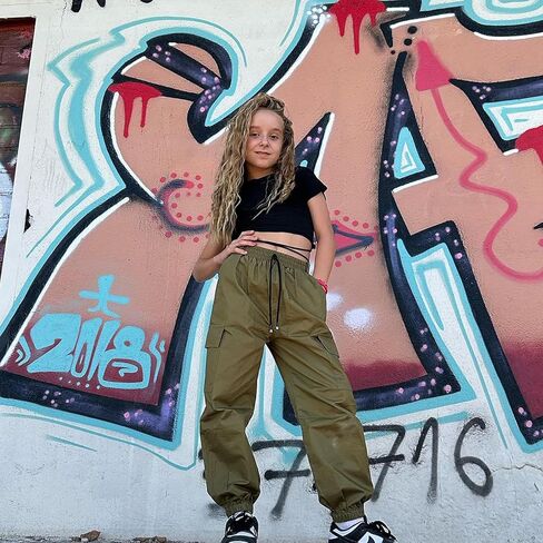 Rolanko Girls Cotton Jogger Cargo Pants for Kids Loose Street Hip Hop Dance in Kuwait